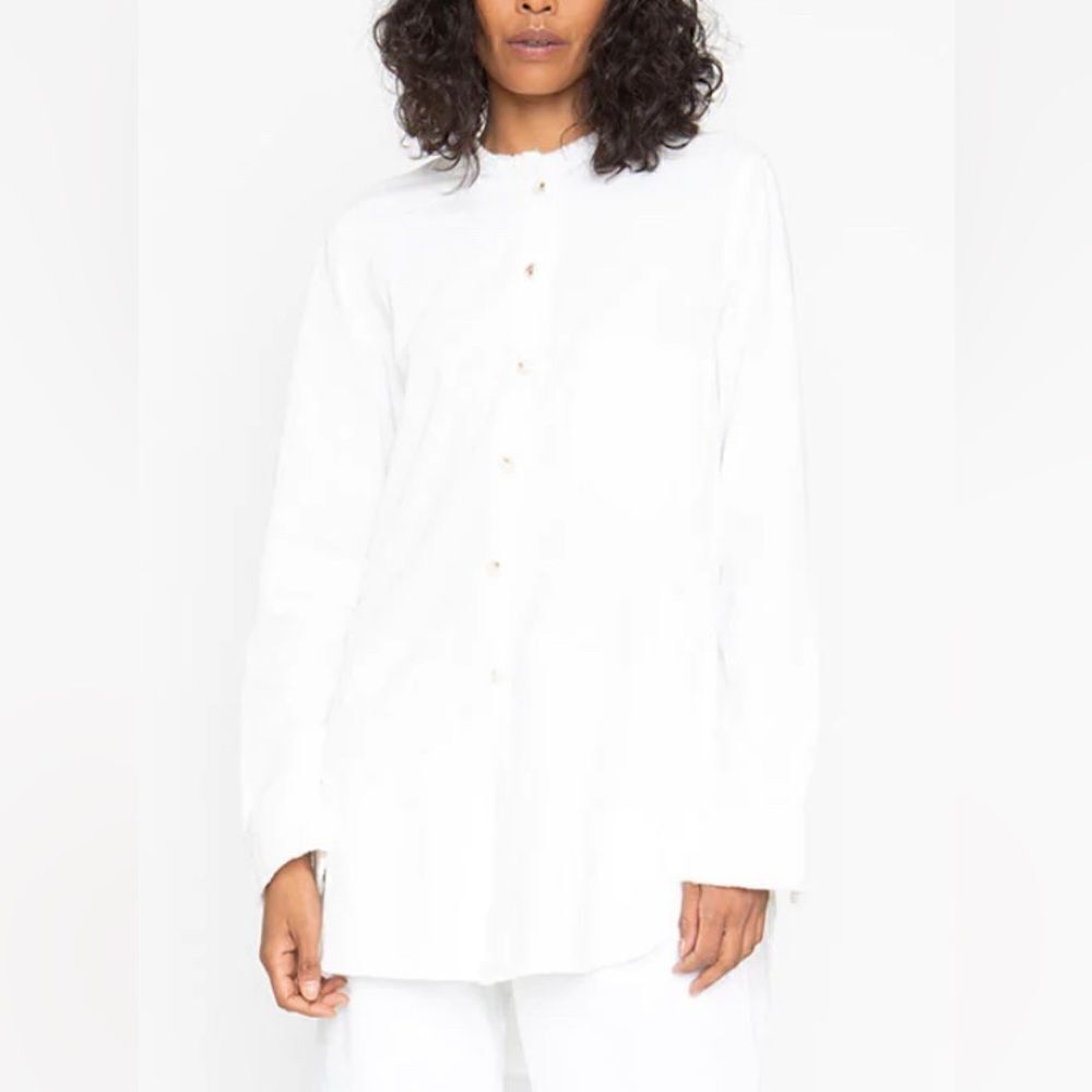 NWT Sandrine Rose x Free People White Mandarin Denim Shirt Small Oversized